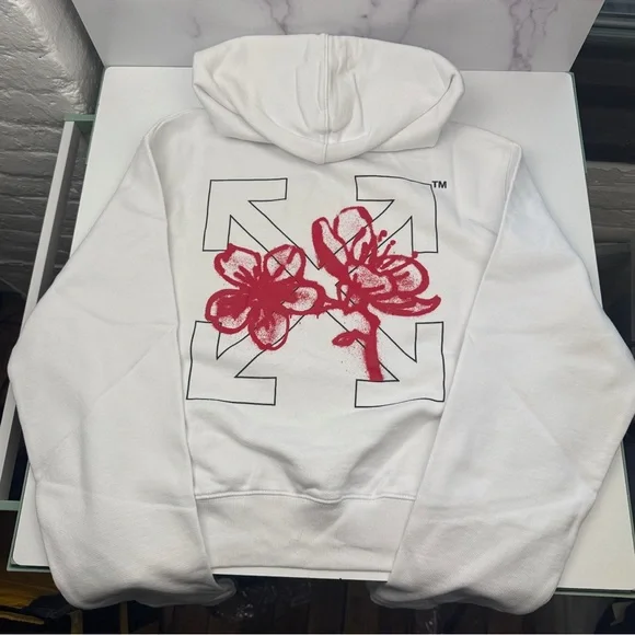 Off-White Tops Offwhite Womens Crop Top Hoodie White With Red